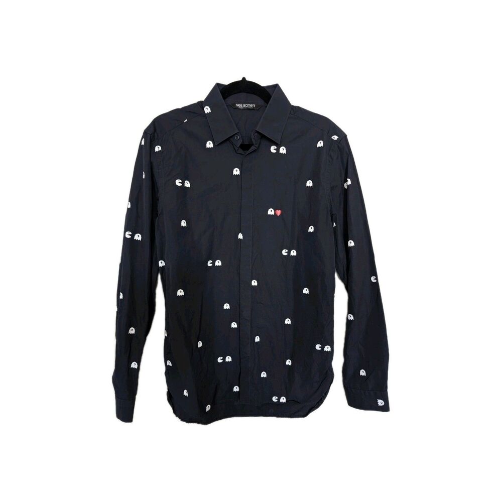 Neil Barrett Men's 15 3/4 40 Slim Fit Navy Button Down Pacman Shirt